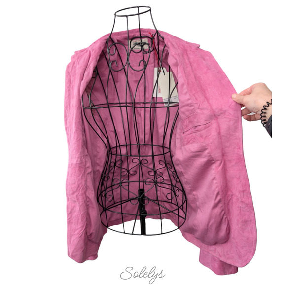 Zadig & Voltaire Very Daim Froisse Crinkled Suede Tulip Pink Blazer Jacket 34 XS - Picture 9 of 14